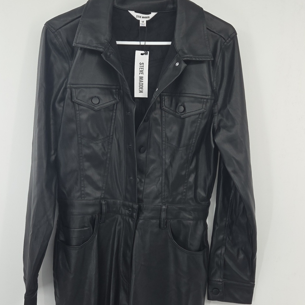 Black Faux Leather Jumpsuit NWT - Picture 4 of 16